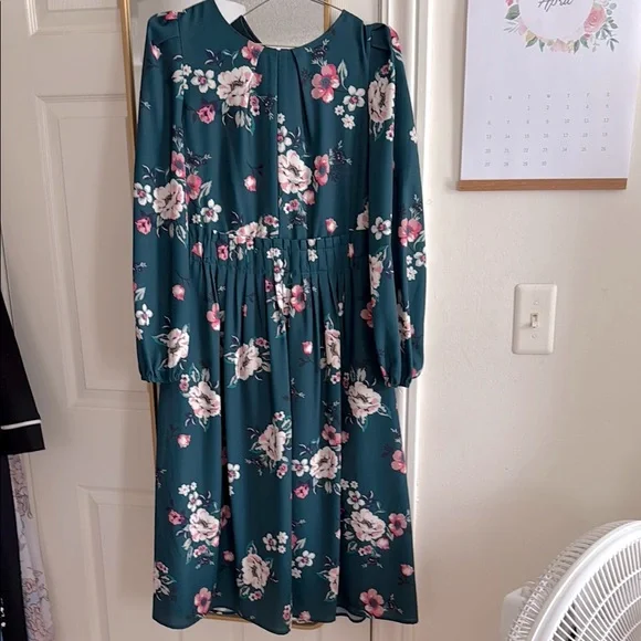 Women's Eliza J Floral Print Long Sleeve Midi Dress, Size 10 - Green